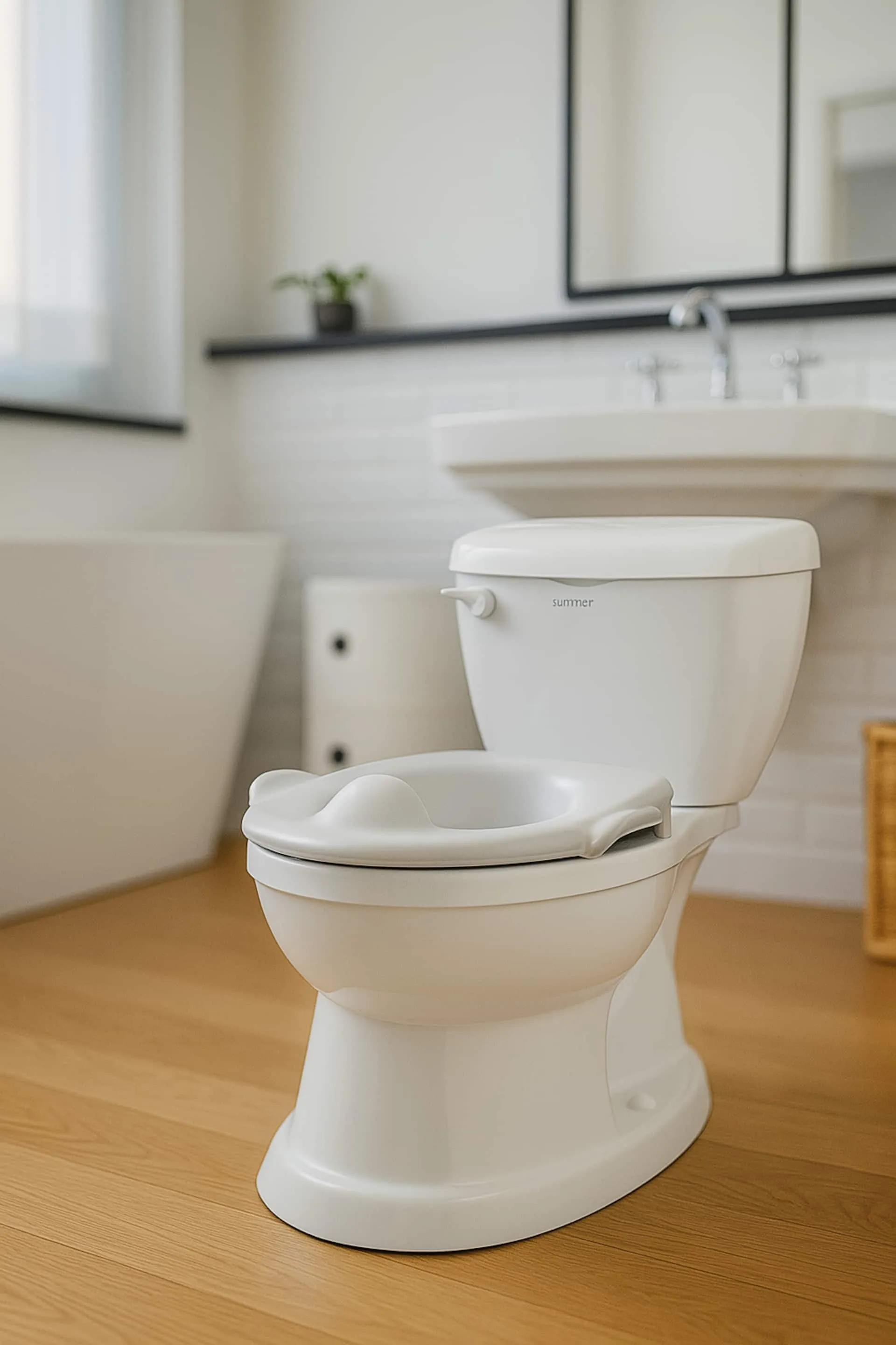 Un vasino che imita in tutto e per tutto il wc di mamma e papà, con ciotola rimuovibile e lavabile per il comfort del vostro bambino. Su richiesta.